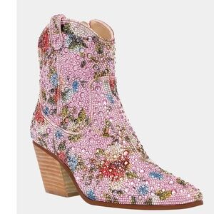 Betsey Johnson Diva Pink floral Multicolor Ankle Boots